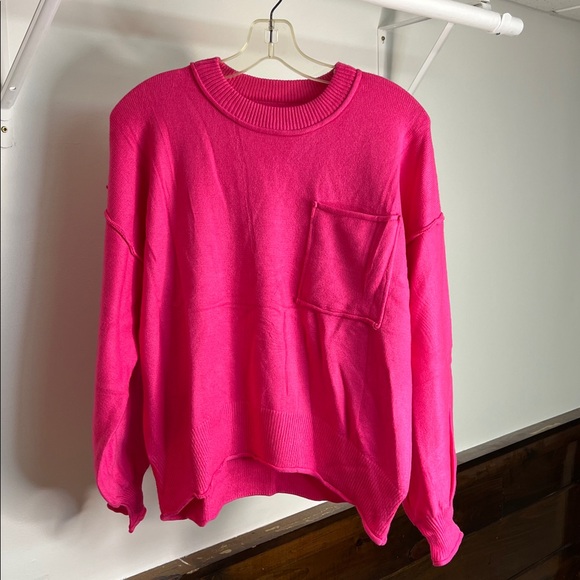 Amazon Sweaters - Bright Pink Crewneck Sweater with Pocket- S